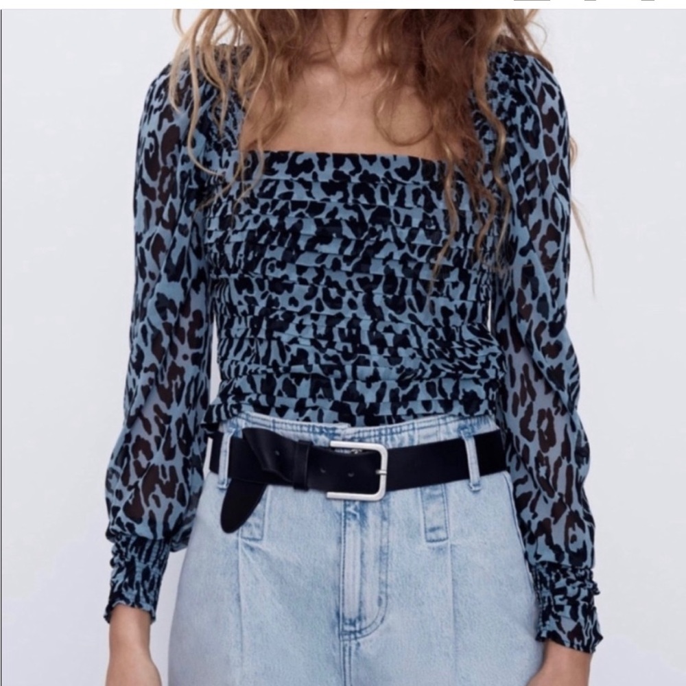 ZARA zebra print blue top